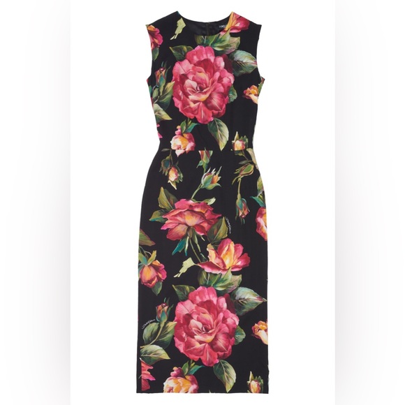NWT Dolce&Gabbana Rose Print Stretch Silk Sheath Dress - Picture 5 of 10